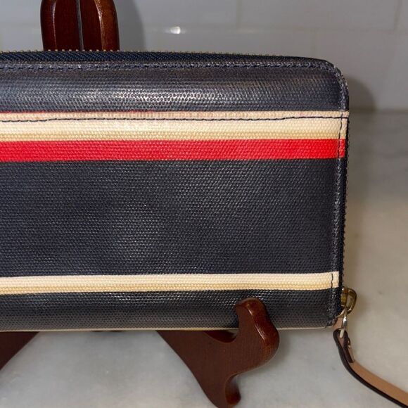 Kate Spade Wallet Leather Multicolor Striped Canvas Full Zip Continental Wallet - Picture 6 of 16